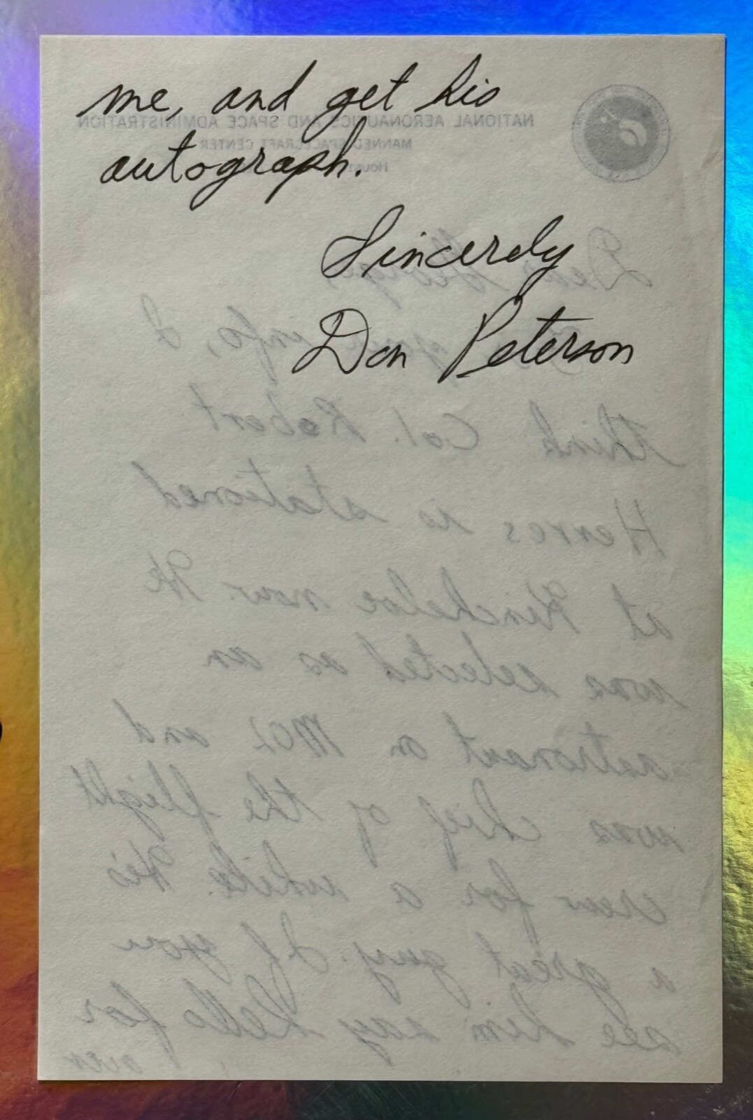 DON PETERSON STS ASTRONAUT HAND WRITTEN & SIGNED MEMO SCCS VERIFIED WITH BONUSES