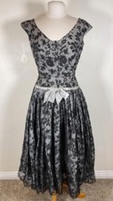 Vintage Stunning 1950's cocktail frock dress Gray w Black lace overlay