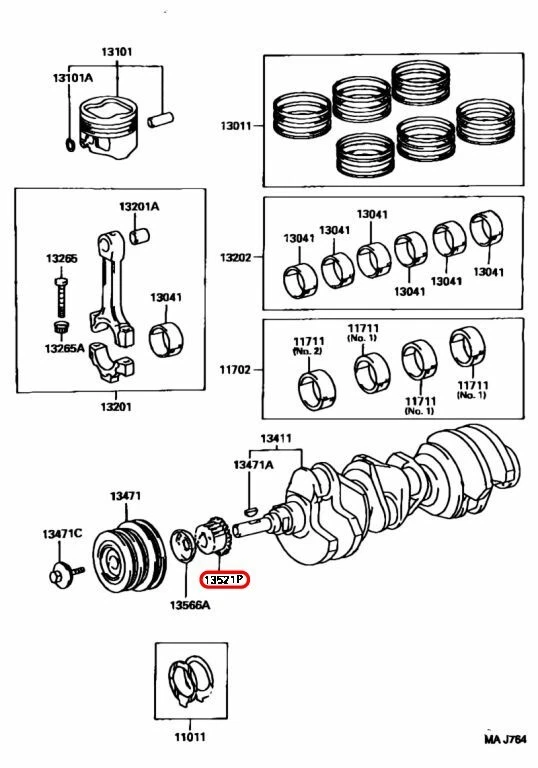 Engranaje de distribución del cigüeñal Toyota OEM 13521-62031 Foto 3 de 4