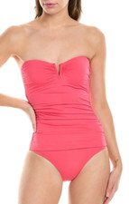 NEW TOMMY BAHAMA Pearl V-Wire Bandeau 1-Pc Swimsuit Size 4 Paradise Coral 130