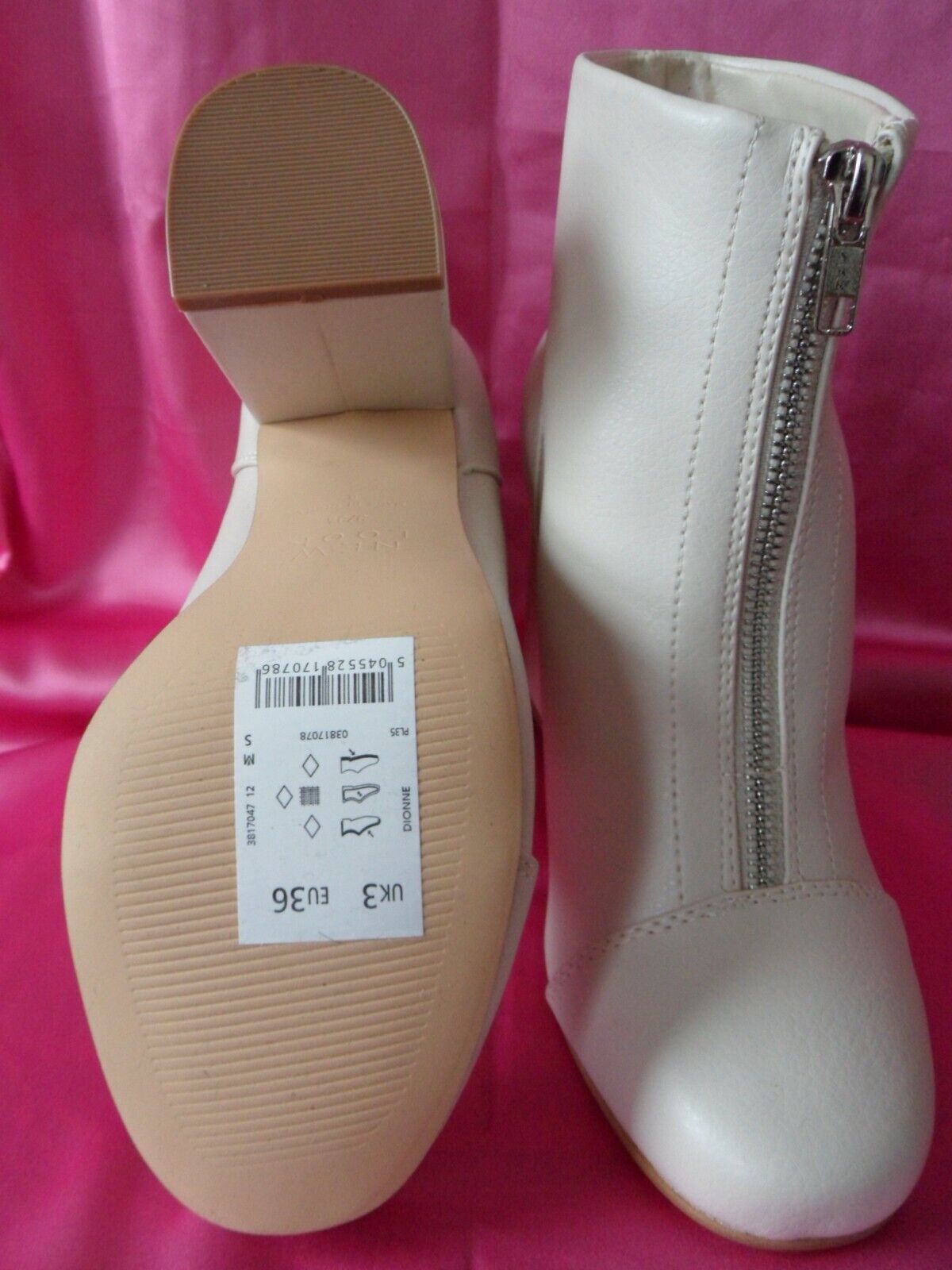 Vintage 60s Style Ivory Zip Front Faux Leather Ankle Boots by New 