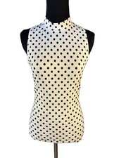 J. Crew Rash Guard Sleeveless Small S Navy Cream Polka Dot Zip Back Top Shirt