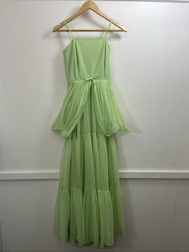 Vintage Berketex Green Long Floaty Strappy Nylon Dress Size XS