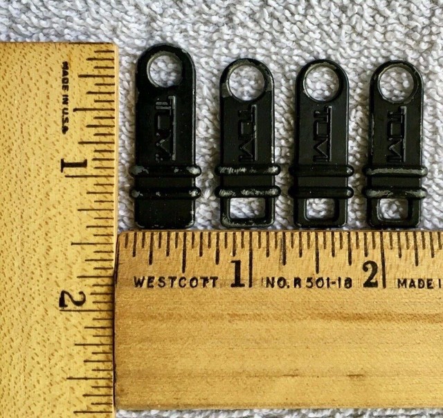 set of 4 TUMI ALPHA style black finished metal zipper pulls 1medium