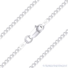 Cuban Curb Diamond-Cut Pave 2.2mm Link Italy .925 Sterling Silver Chain Necklace