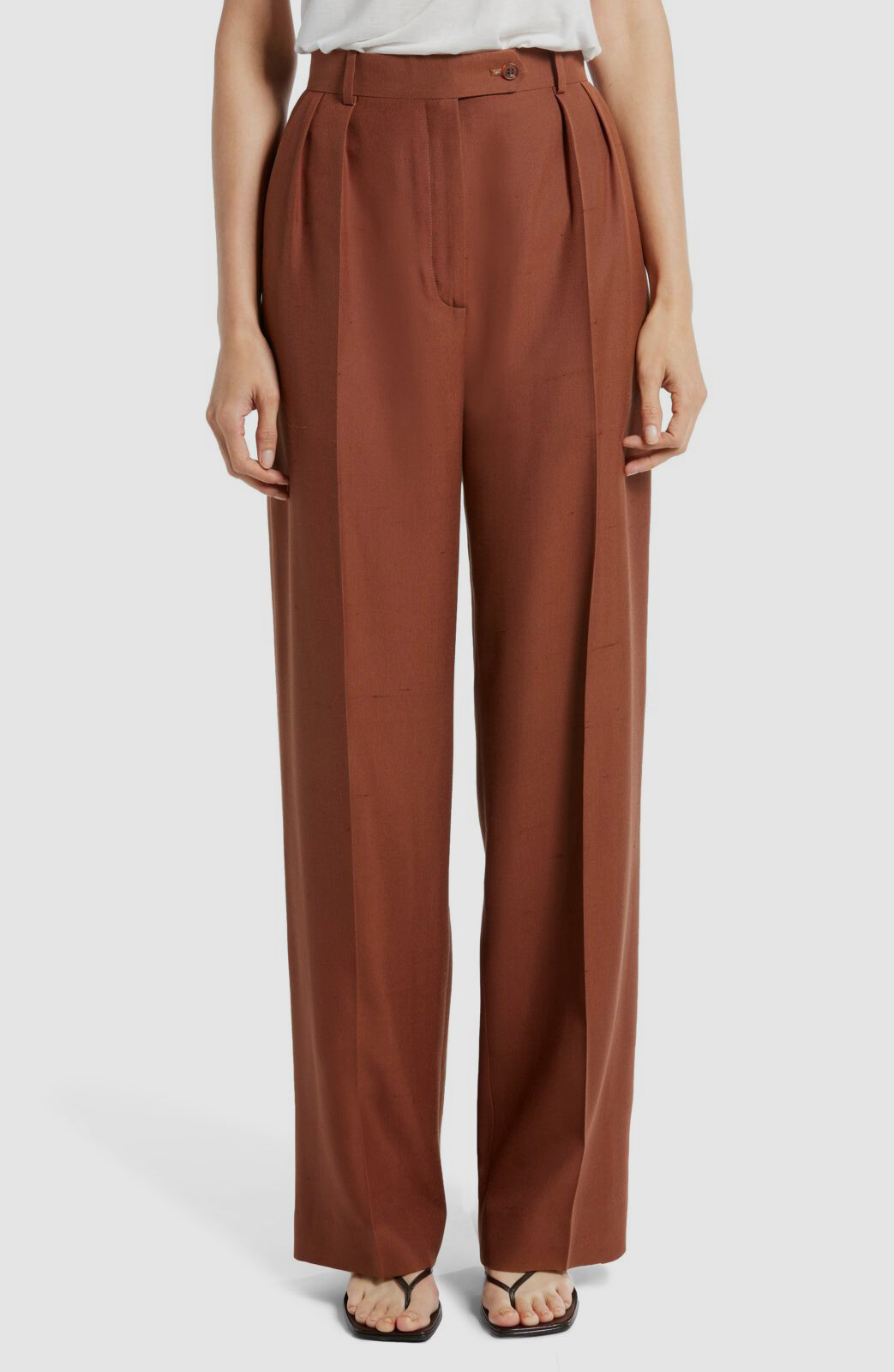 FILA Pantaloni in seta Shantung The Row da donna marroni gamba dritta $2250 taglia 6