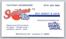 1970s 1980s Business Card Suntime Patio Shop Lakeland FL Vtg