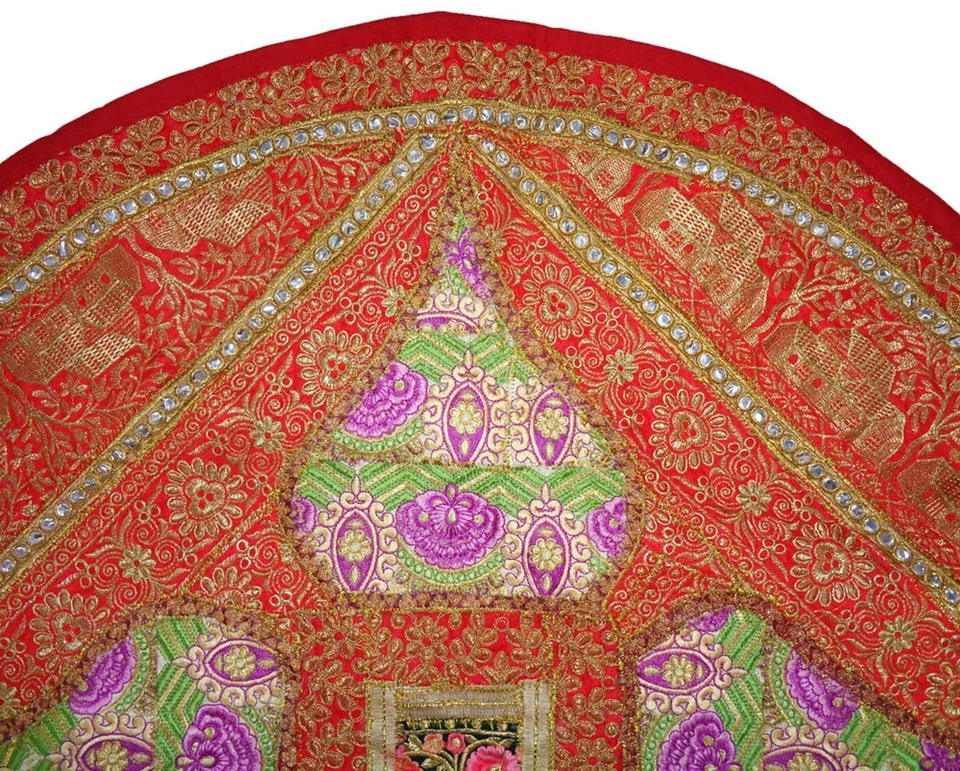 Tablecloth Runner Sofa Throw boho Tapestry Round Floor Rug Sari Patchwork beaded - Image 4 of 4