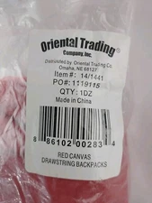 Red Canvas Drawstring Bags with 12 Pieces Size M - 9.5" x 14.5"  Party Goods NEW