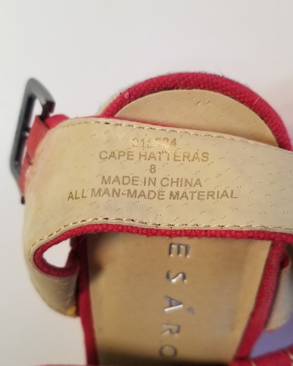Pesaro Cape Hatteras Womens 8 Red Canvas Wedge Buckle Open Toe