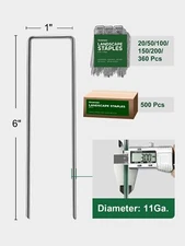 100Pcs 6 Inch Heavy Duty Galvanized Landscape Pins Staples w/ Gasket Washer Caps