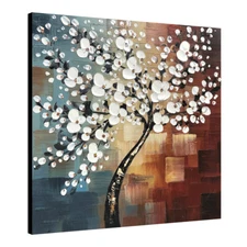 Hand Painted Canvas Oil Painting Wall Art Home Decor Abstract Floral Tree Framed