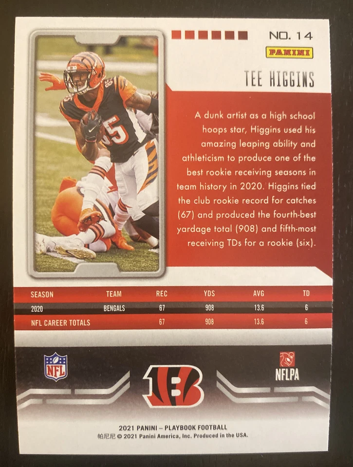 2021 Panini Playbook Football Tee Higgins Sparkle Holo Parallel Card #14 Bengals - Image 2 of 2