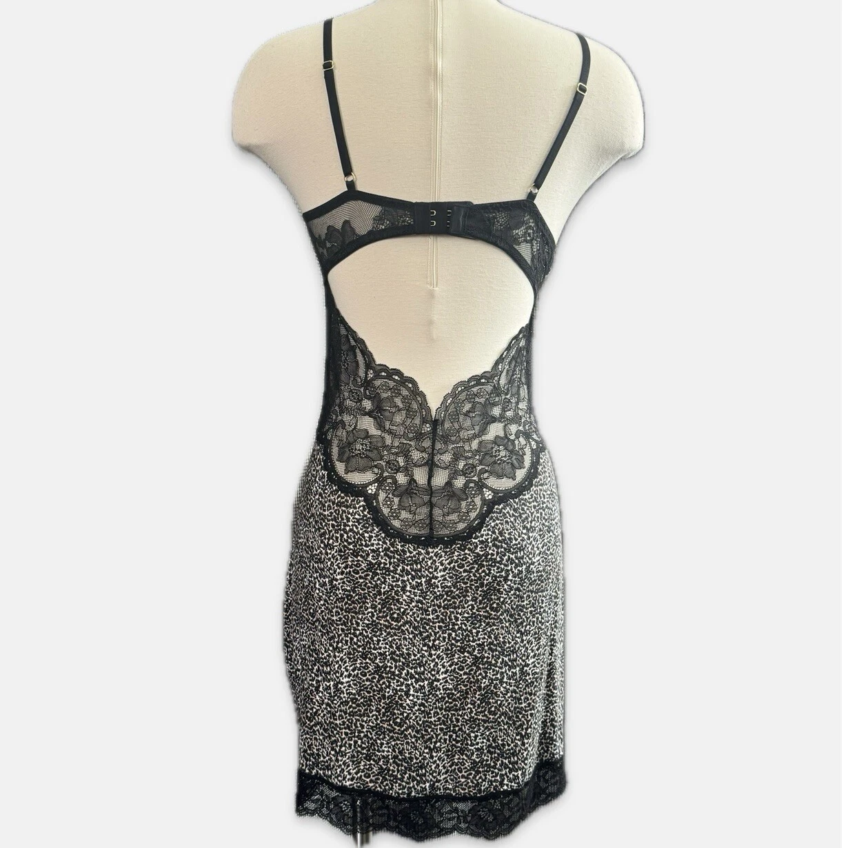 UNDERCOVER Abito slip Victoria’s Secret leopardato modal nero pizzo elasticizzato nuovo con etichette M nuovo