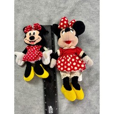 Disney Store Minnie Mouse Plush Toy Set Vintage Red Polka Dot Dress 9" and 7"