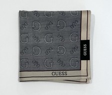 NWT MEN'S HANDKERCHIEF Guess Logo Letter Gray Cream POCKET SQUARE COTTON 18  