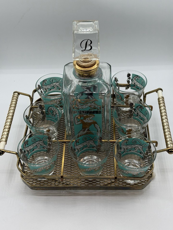 Gay Fad Studios hand-painted 'Harvesters' barware is mid-century Americana at its most collectible — a full set is genuinely rare.