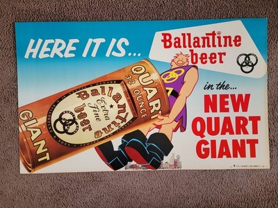 Rare 1957 Ballantine Beer New Quart Can Large Cardboard Sign Newark, NJ! Lot 1