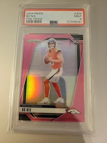 2024 Panini Prizm Bo Nix Pink Prizm #309 PSA 9 Broncos RC