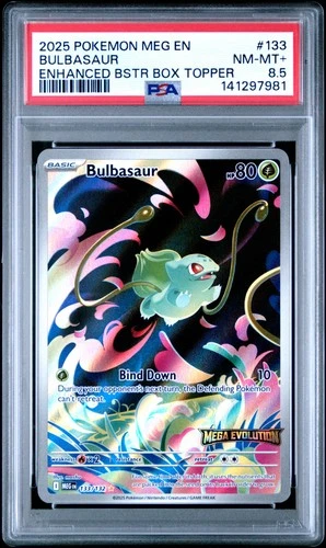 2025 POKEMON MEG EN-MEGA EVOLUTION ENHANCED BOOSTER BOX TOPPER BULBASAUR PSA 8.5