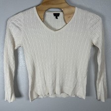 Talbots Lightweight Cableknit Sweater Womens Size Large Ivory Cream Pima Cotton