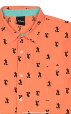 Disney Mickey Mouse All Over Print Mens Large Button Up Shirt Orange Black S/S