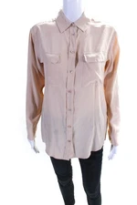 Equipment Femme Women's Silk Long Sleeve Collared Button Up Blouse Pink XS