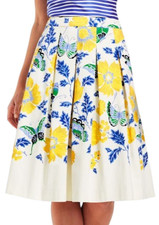 Talbots RSVP Floral Pleated Skirt Sz 4 P Yellow Blue Cottagecore Cotton Twee NWT