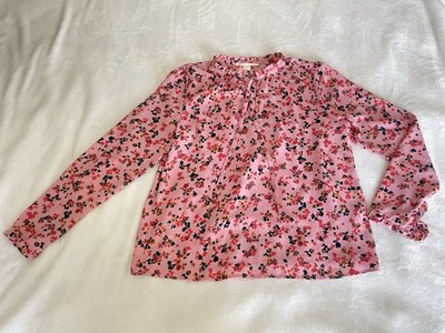 cooper & ella Pink Floral Ruffle Neck Long Sleeve Blouse Women's Size M