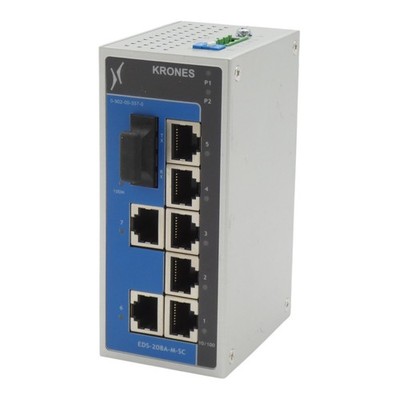 Krones EDS-208A-M-SC Rev: 1.2.1 7-Port Ethernet 1-Port Fiber Optics -used-