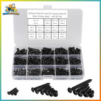 Blechschrauben Set 625 StüCk M2 M3 M4 Schwarz Rundkopf Kreuzschlitz