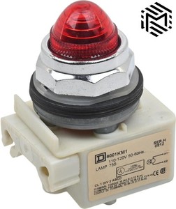 Square D 9001KM1 Pilot Light Indicator - 110-120V 50-60Hz - Red Lens - Used