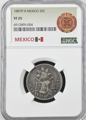 1887 PiR MEXICO SILVER 25 CENTAVOS NGC VF 25 POP 1/2