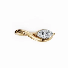 Marquise Diamond Wave Ring, SILVER Diamond Solitaire Ring, Unique Diamond Ring