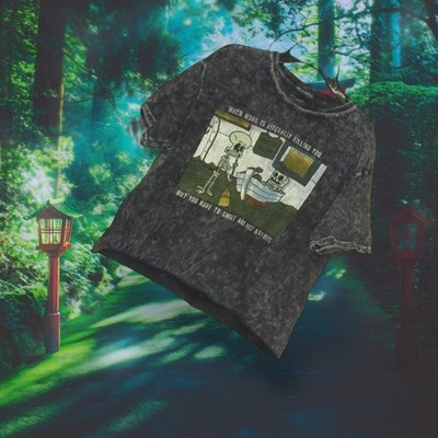 Womens Med TShirt SPONGE BOB SQUAREPANTS Black Acid Wash Raw Hem Streetwear