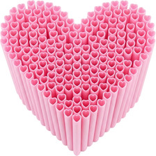 50PCS Pink Heart Shaped Straws, Individually Wrapped Cute Plastic Drinking Straw