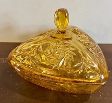 Vintage Hazel Atlas Glass Company Amber Gold Triangle Candy Dish with Lid 