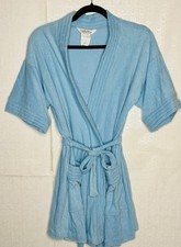 VTG 70'S-80'S SEARS HOME WEAR BLUE TOWEL TERRY CLOTH SHORT BELTED ROBE S/M