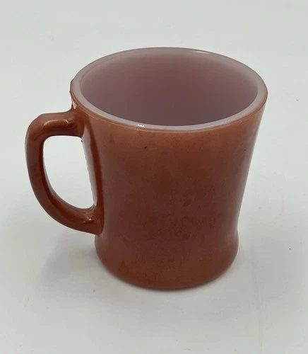 Vintage Anchor Hocking Fire King Coffee Mug Cup Rust Peach Milk Glass D Handle