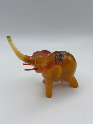 Baltic Amber Butterscotch Egg Yolk Elephant Figurine With Insect Inside RARE