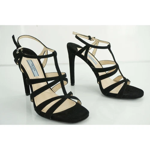 Sandales Prada à lanières en daim noir à lanières talon haut cage pointure 37,5 neuves cheville