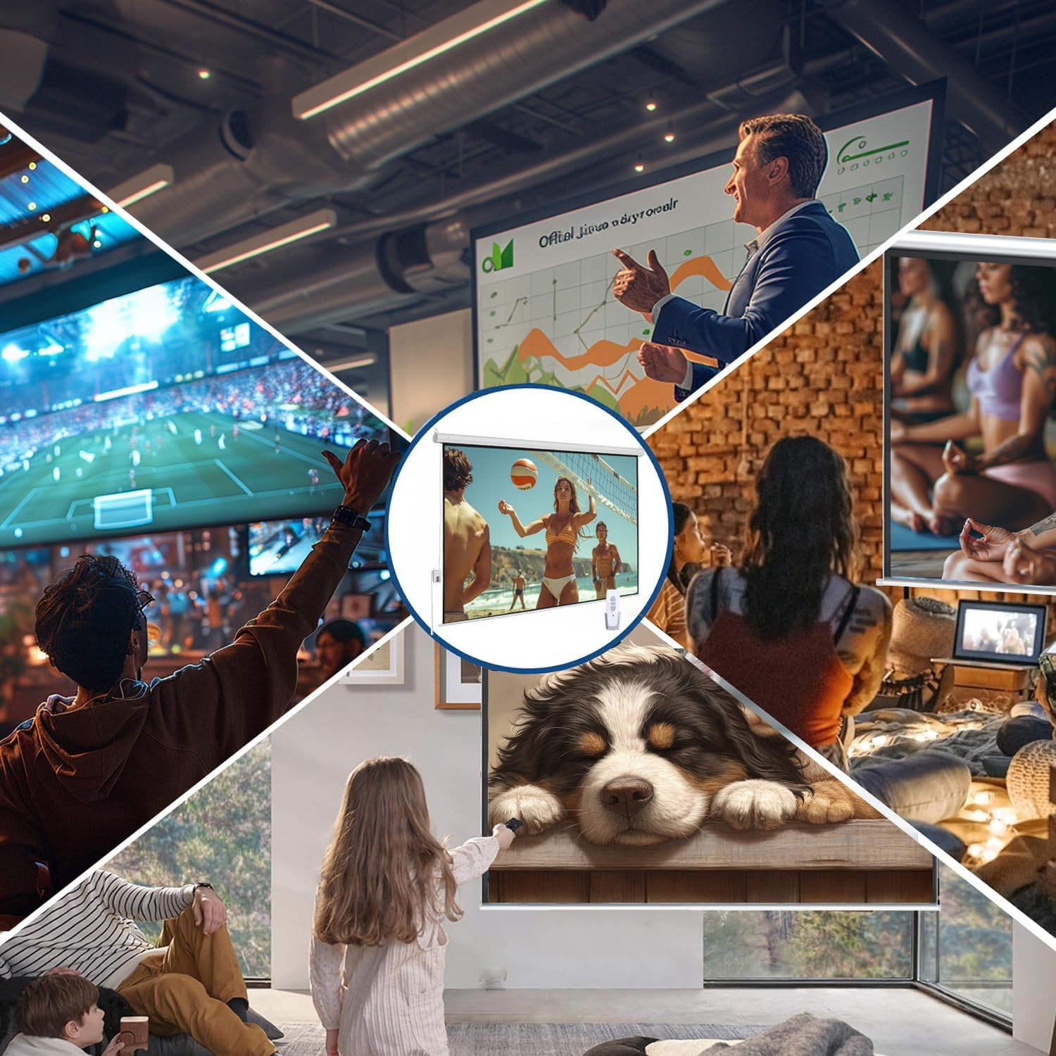 110" Motorized Projector Screen, Electric 16:9 Projector Screen with Remote Cont