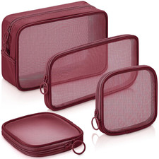 4 Pcs Mesh Makeup Bag Mesh Cosmetic Bag Travel Toiletry Pouch with Zipper Mini M