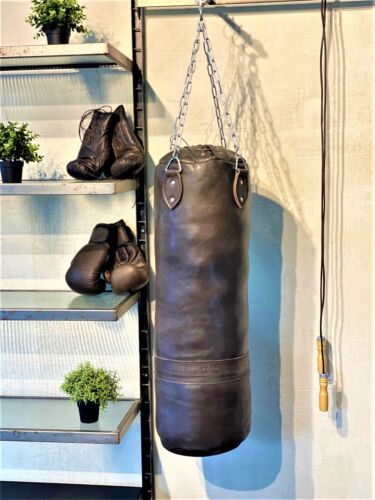 Vintage cuir BOXE gymnase PUNCH BAG gants punching rétro lourd sac d'entraînement - Photo 1/73