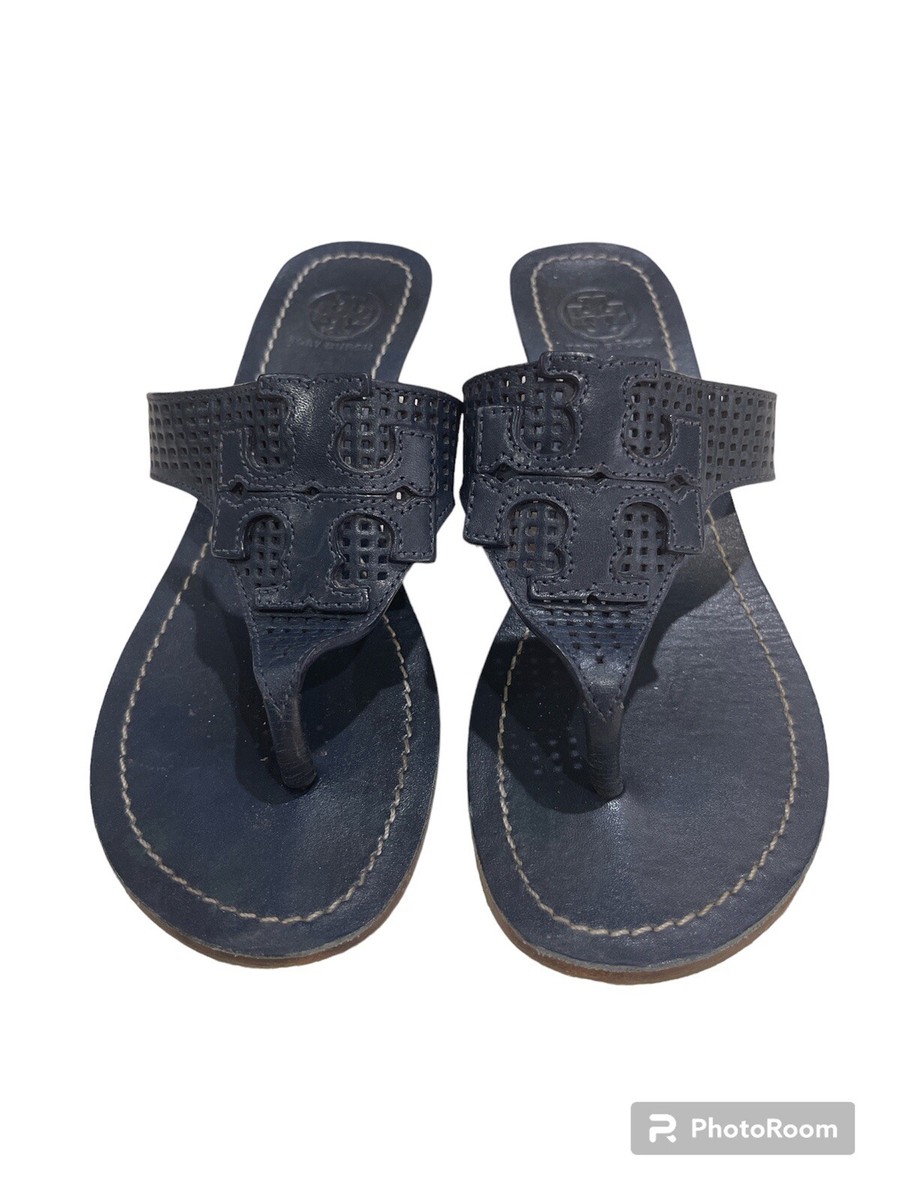 Preowned Tory Burch Navy Blue Leather Half Sandals Shoes Preowned Tory Burch Navy Blue Leather Half Sandals Shoes