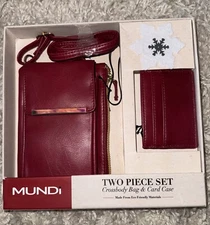 MUNDI Red  Womens Crossbody Purse & Matching Card Case NIB