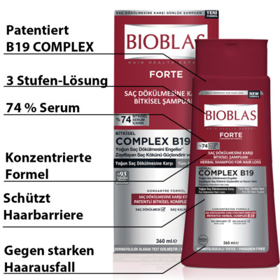 BIOBLAS Forte Pflanzliches Shampoo gegen intensiven Haarausfall 360 ml