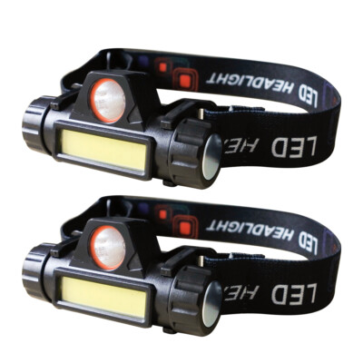 2 Pack Head Lamp Flashlight USB Rechargeable LED COB Head Light For Hunting