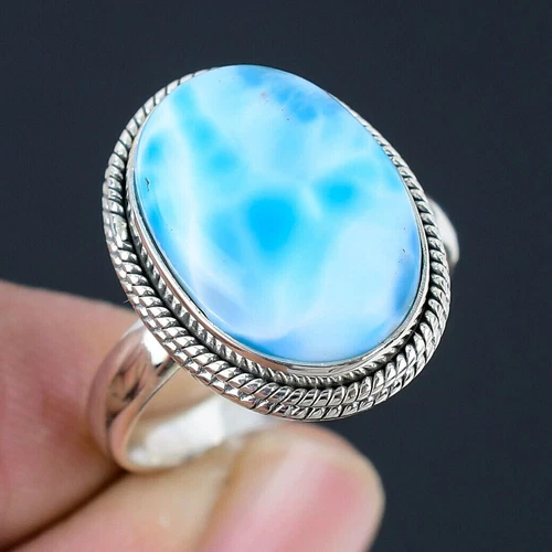 Larimar Gemstone Solid 925 Sterling Silver Handmade Statement Ring Jewelr HR-168