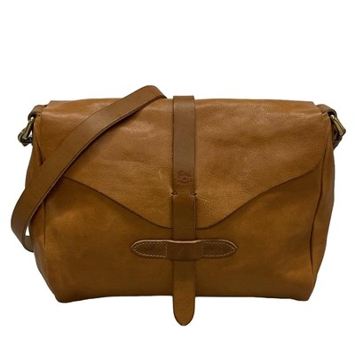 Auth IL BISONTE Light Brown Leather Shoulder Bag